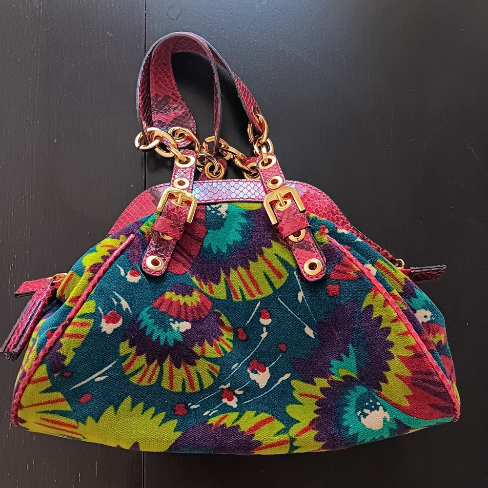 Adrienne Vittadini Multicolor Red Python Trim Vel… - image 1